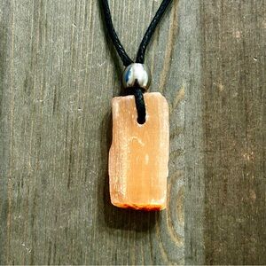 Handmade Peach Selenite Necklace Orange Selenite Pendant